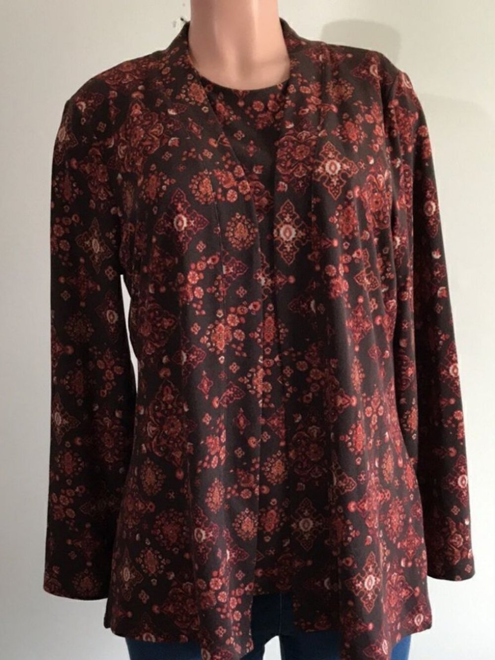 Denim & Co. Printed Heavenly Jersey Tunic Cardigan with Tank Set